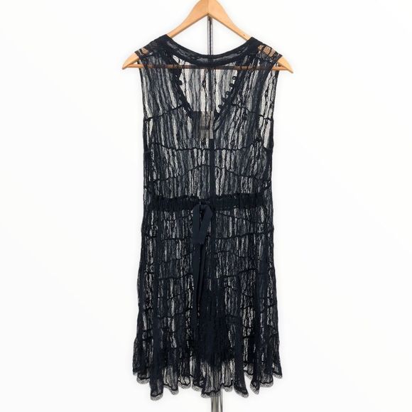 Free People Navy Sheer Lace Bow Back Minidress NWT - Picture 9 of 11